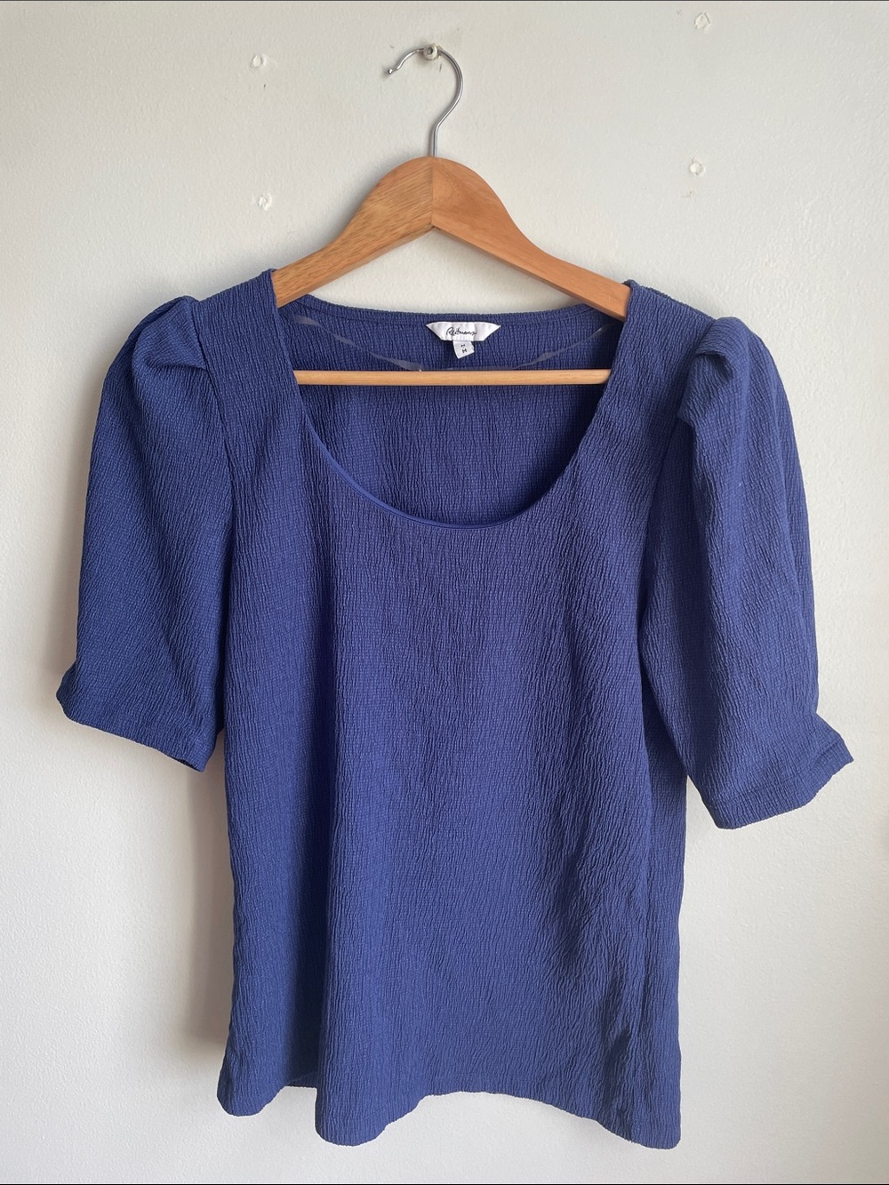 Navy Puff Sleeve Scoop Neck Top